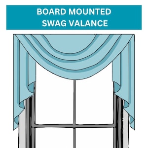 Custom Size Board Mounted Swag Window Valance with any Fabric. For Living, Dining, Kitchen, Bedroom, Nursery, Study & Office.