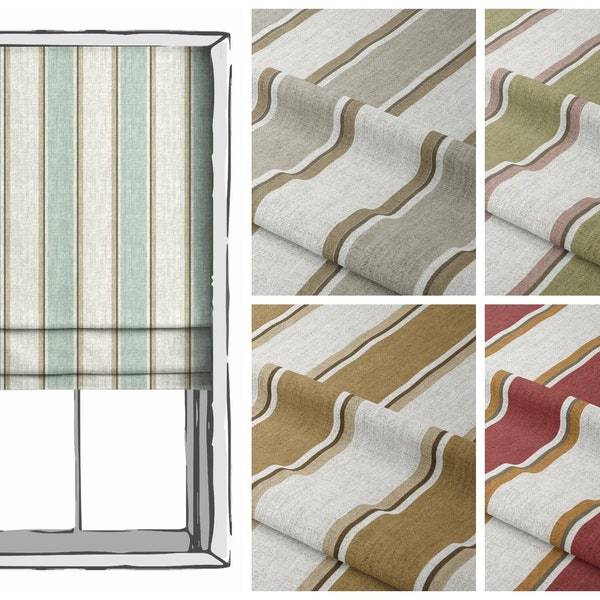 5 Colors. Striped Roman Shades. Custom Window Roman Blinds for Living, Bedroom, Bathroom, Dining, Nursery, Playroom, Kitchen, Office, Study.
