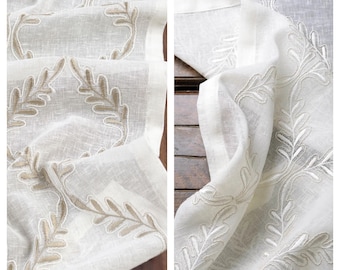 Sheer Fabric by the Yard. White Floral Embroidered Multipurpose Material for Home Decor, Window Curtains, Roman Shades, Valances. 5 Options.