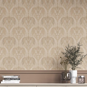 Paisley Floral Wallpaper. Extra Wide Roll. Damask Patterned, Non-Woven, Unpasted, Neutral, High-Grade Wallpaper. Brown/ Beige/ Taupe (Zorya)