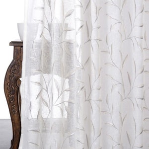 White Sheer Fabric by the Yard. Linen Texture Home Textiles. Floral Embroidery Multipurpose Material for Home Decor & Window Treatments. Blossom Tint