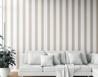 Striped Wallpaper. Extra Wide. Removable Peel 'n Stick & Unpasted Options. Bold Geometric Pattern, Non-Woven. Neutral Beige/ White (Bolzano)