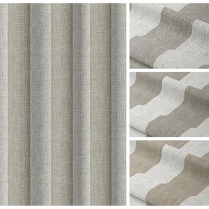 4 Gray/Beige Striped Curtains. 4 Pleat Styles. Blackout Lining Option. Custom Length/ Width Window Drapes for Bedroom, Living, Kitchen, Bath