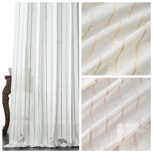 Linen Blend Striped Sheer Curtains. Custom Size/ Length/ Width Window Drapes for Living, Bedroom, Dining, Kitchen, Bathroom, Study, Nursery.