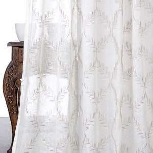 White Sheer Fabric by the Yard. Linen Texture Home Textiles. Floral Embroidery Multipurpose Material for Home Decor & Window Treatments. Pipe Dream