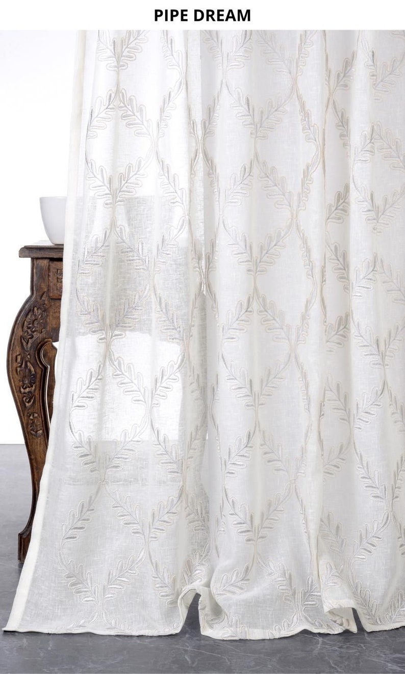 White Sheer Fabric by the Yard. Linen Texture Home Textiles. Floral Embroidery Multipurpose Material for Home Decor & Window Treatments. Pipe Dream