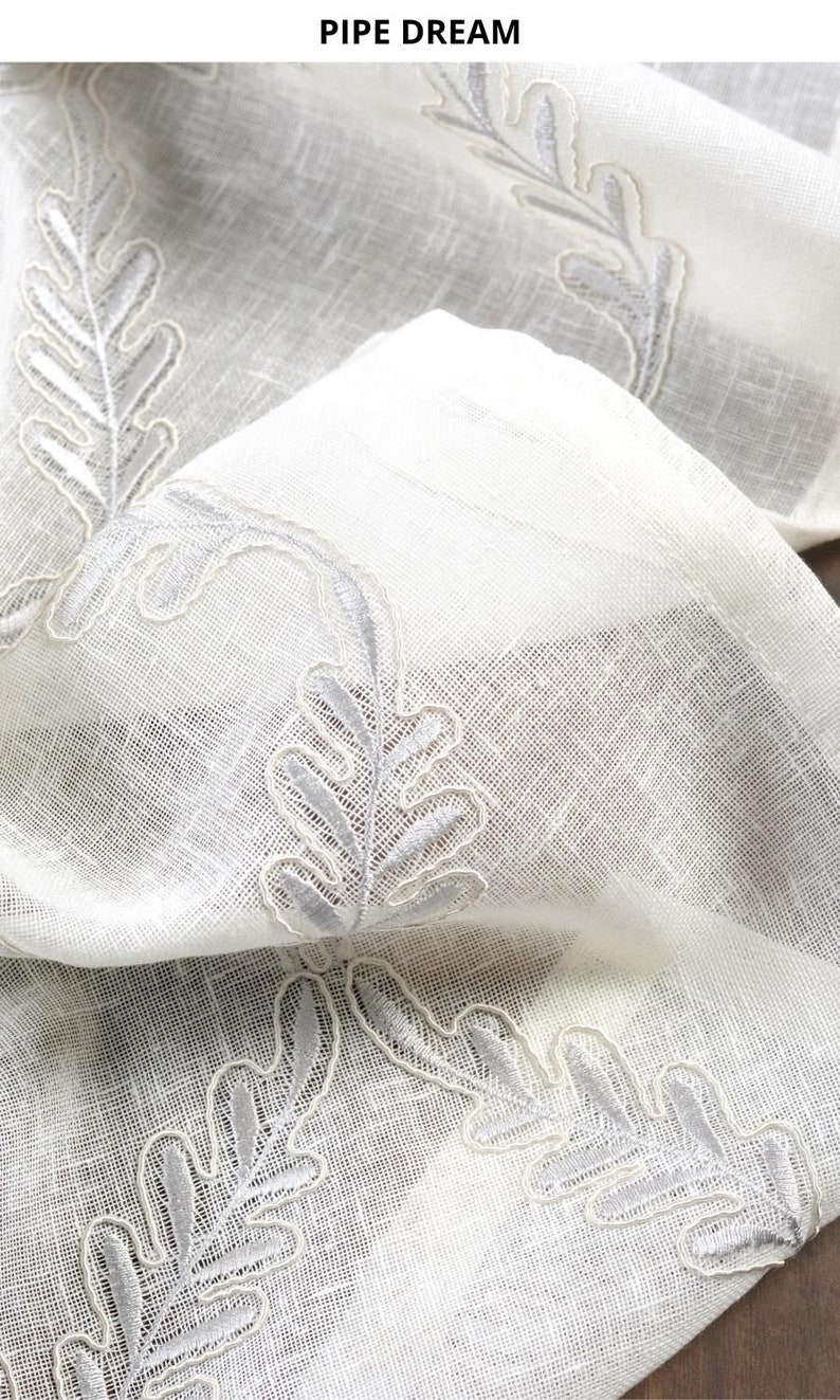 White Sheer Fabric by the Yard. Linen Texture Home Textiles. Floral Embroidery Multipurpose Material for Home Decor & Window Treatments. bild 8