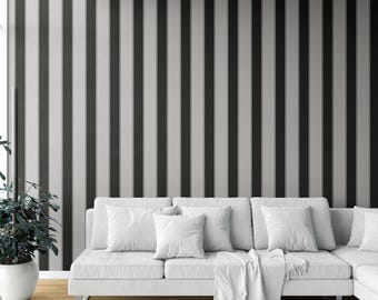 Striped Wallpaper. Extra Wide. Removable Peel 'n Stick & Unpasted Options. Bold Geometric Patterned, Non-Woven. Neutral Gray/ Black (Gryon)