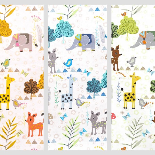 Cartoon Animal Print Fabric by the Yard. 3 Colors. Multipurpose Use in Kids' Room for Home Decor, Window Curtains, Roman Shades, Cushions.