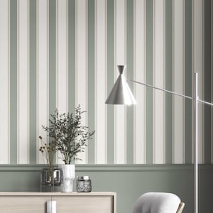 Striped Wallpaper by Meter. Extra Wide. Gray-Green Geometric Patterned, Non-Woven, Unpasted/ Traditional Wallpaper (Charisma)