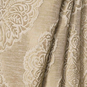 Beige Gold Color. Custom Size Curtains. Damask/Embossed Effect Pinch Pleat Window Drapes for Living, Bedroom, Dining, Kitchen, Study, Office