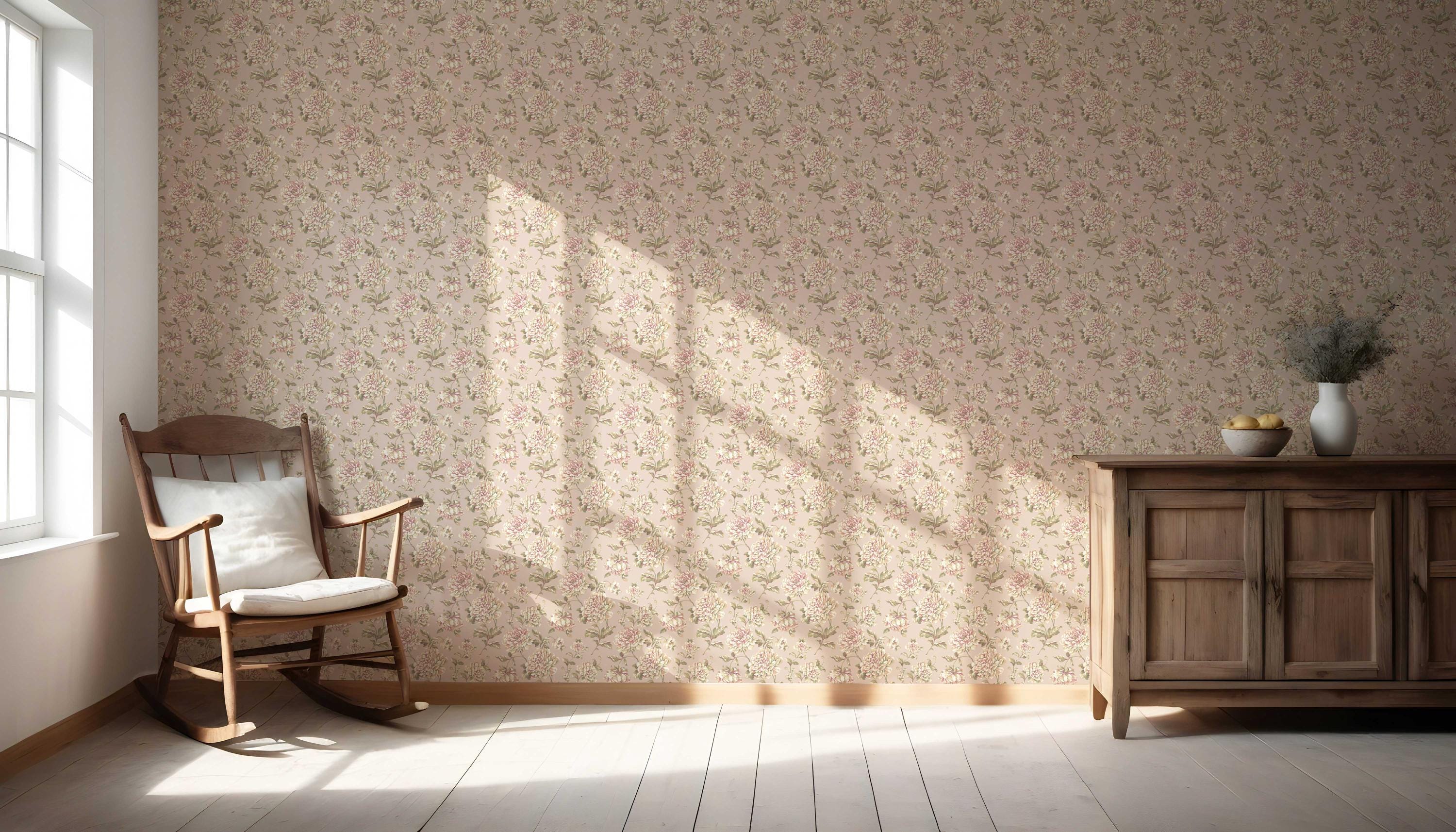 Chinoiserie/ English Floral Wallpaper. Extra Wide Roll. Patterned, Non ...