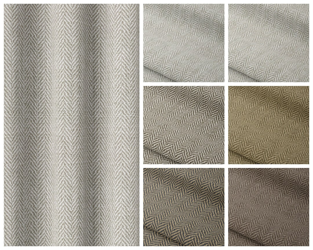 8 Neutral Colors. Herringbone Pattern Curtains. Custom Window Drapes