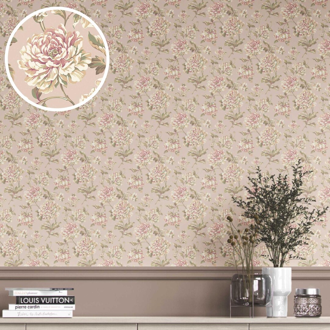 Chinoiserie/ English Floral Wallpaper. Extra Wide Roll. Patterned, Non ...