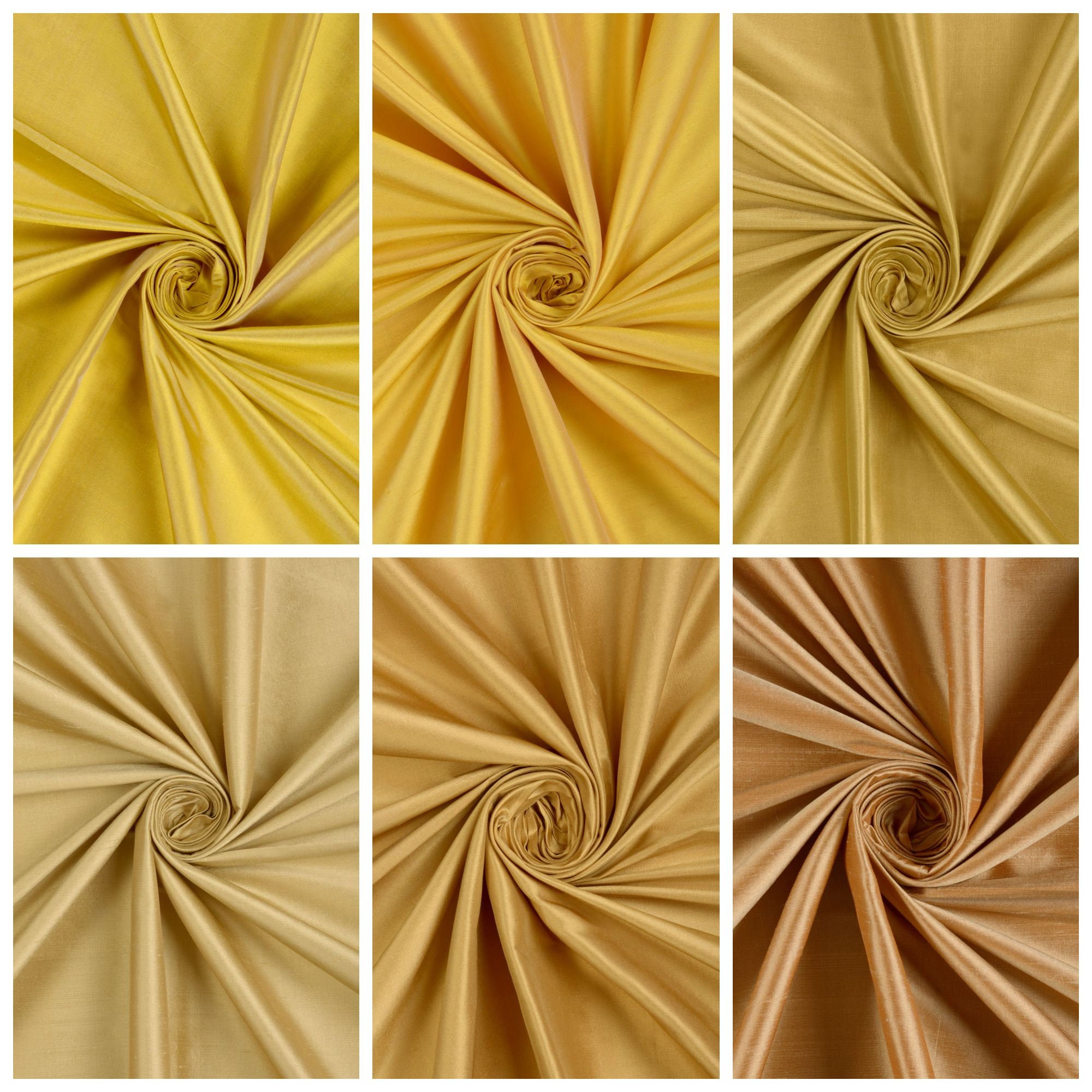 Tissu de soie shantung par mètre. 5 couleurs jaunes. Tissu polyvalent pour décoration, rideaux de fenêtre, stores romains/stores, coussins et literie.