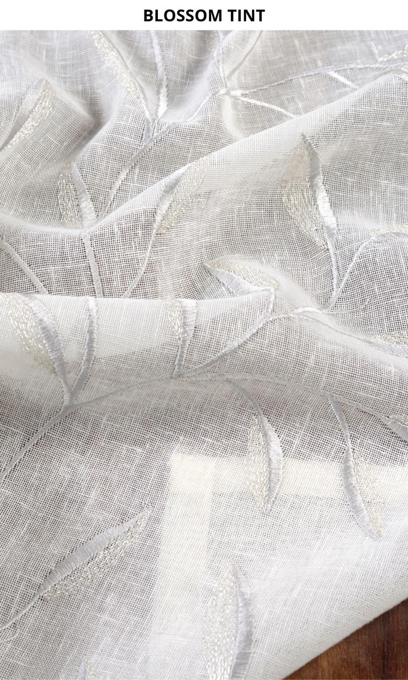 White Sheer Fabric by the Yard. Linen Texture Home Textiles. Floral Embroidery Multipurpose Material for Home Decor & Window Treatments. bild 4