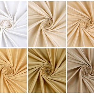 May include: Six swatches of fabric in various shades of beige and cream. The fabric is arranged in a spiral pattern.