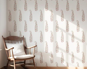 Paisley Floral Wallpaper. Extra Wide. Removable Peel 'n Stick & Unpasted Options. Floral Patterned, Non-Woven. Pink/ Green/ White (Tegna)