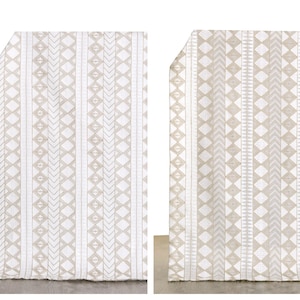Matching Sheer & Non-Sheer White Geometric Patterned Roman Shades. Custom Window Blinds for Living, Bedroom, Dining, Kitchen, Study, Nursery