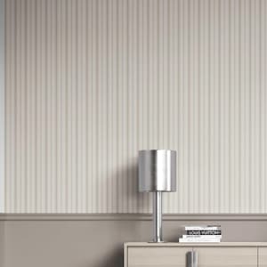 Striped Wallpaper. Extra Wide Roll. Neutral Cream/ Beige/ Gray Geometric Pattern, Non-Woven, Unpasted/ Traditional Wallpaper (Prima Donna)