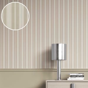 Striped Wallpaper. Extra Wide Neutral Beige/ Brown/ Warm Gray Geometric Pattern, Non-Woven, Non-Pasted/ Traditional Wallpaper Roll (Finesse)