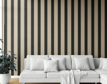 Striped Wallpaper. Extra Wide. Removable Peel 'n Stick & Unpasted Options. Bold Geometric Patterned, Non-Woven. Neutral Black/ Brown (Buron)