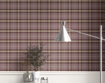 Plaid Checkered Wallpaper.  Extra Wide. Removable Peel 'n Stick & Unpasted Options. Geometric Patterned. Purple/ Mauve/ Cream (Ottavia)