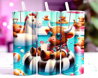 Highland Cow Tumbler Design, Tumbler Wrap, Sublimation Design, 20oz Skinny Tumbler Wrap, Tumbler Template, Digital Download