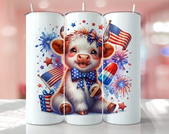 4th Of July Highland Cow Popsicle Tumbler Design, 4th Of July Tumbler Wrap, Sublimation Design, 20oz Skinny Tumbler Wrap, Digital Download