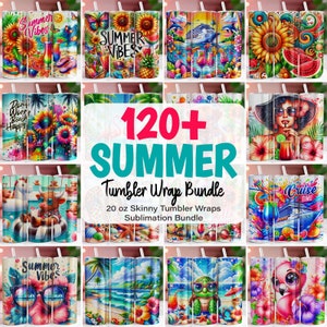 Zomerse beker wrap bundel, 20 oz magere beker sublimatie, strand zonsondergang beker wrap, Hallo zomer beker wrap, digitale download