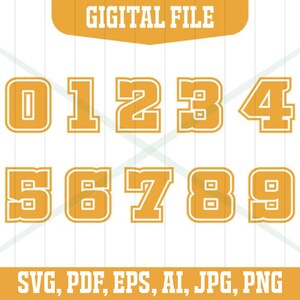 Sport Jersey Svg, Digital Download, Jersey Number Svg, Numbers Svg, Jpg, Png, pdf, Cricut Cut File, Sport Numbers Svg, Installable Font File