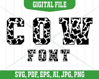 Cow Font Svg, Alphabet Svg, Cow Print Alphabet Letters Svg, cow letters svg, Animal fonts svg, Silhouette Cutters, Cow skin letter svg