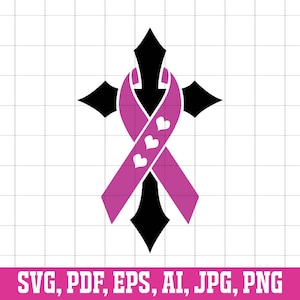 Cancer Ribbon on Cross, Breast Cancer Svg, Cancer Awareness Svg, Survivor Svg, Digital Download, fight cancer svg, pink ribbon svg