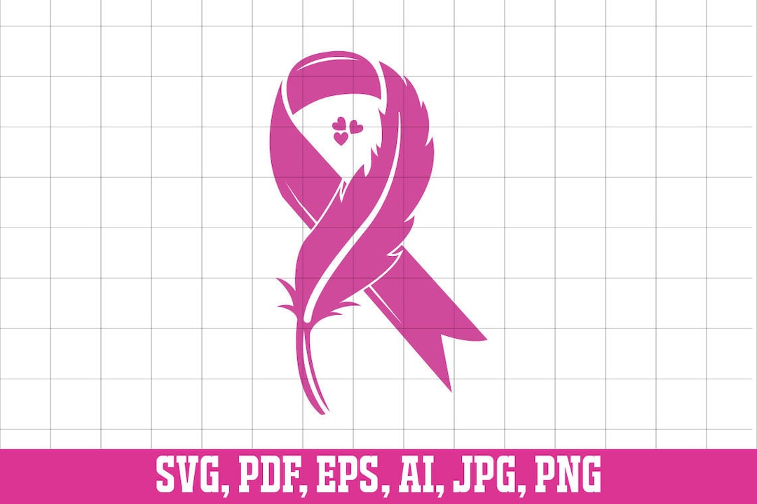 Feather Pink Ribbon Svg, Breast Cancer Ribbon Svg, Cancer Survivor Svg