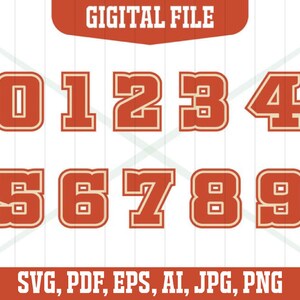 Jersey Number Svg, Digital Download, Numbers Svg, Jpg, Png, pdf, Cricut Cut File, Sport Numbers Svg, Sport Jersey Svg, Installable Font File