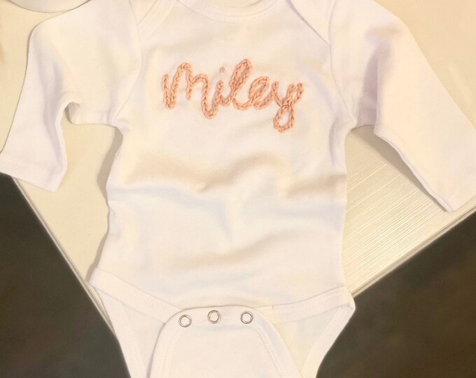 Hand Embroidered Baby Name Onesie