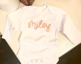 Hand Embroidered Baby Name Onesie