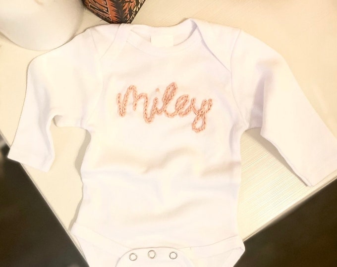 Hand Embroidered Baby Name Onesie