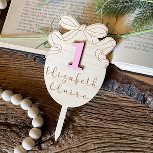 Pink Bow Cake Topper, First Birthday Cake Topper, ONE Smash Cake Topper, Baby Birthday Cake Topper, Personalized Birthday Party Cake Topper