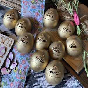 Engraved Golden Easter Egg, Wooden Easter Basket Egg, Personalized Easter Egg, Gravesite Memorial, Personalized Easter Basket Filler