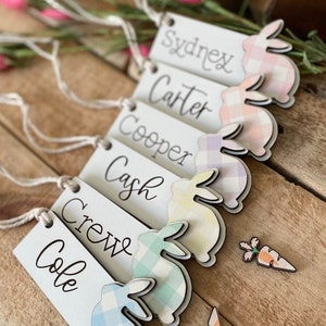 Easter Basket-tag, gepersonaliseerde naam op paaskaart, naam paasmandje, paasdecor, paasmandvuller, gepersonaliseerd Pasen