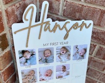 First Birthday Sign, One Year of, Birthday Photo Board, Baby Name Sign, Personalized Baby Gift, Baby Shower Gift, Baby Name Announcement