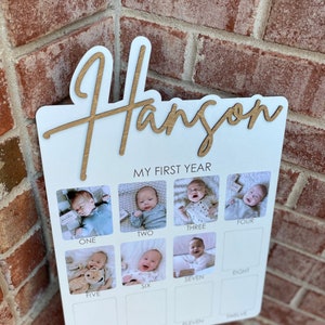 First Birthday Sign, One Year of, Birthday Photo Board, Baby Name Sign, Personalized Baby Gift, Baby Shower Gift, Baby Name Announcement