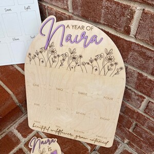 First Birthday Sign, One Year of Sign, Birthday Photo Board, Wildflower First Birthday, Personalized Baby Gift, Shes a Wildflower Party