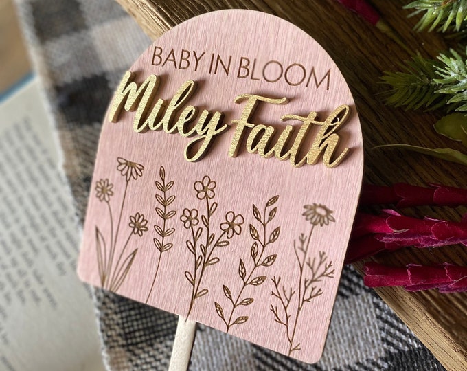 Baby In Bloom Name Cake Topper