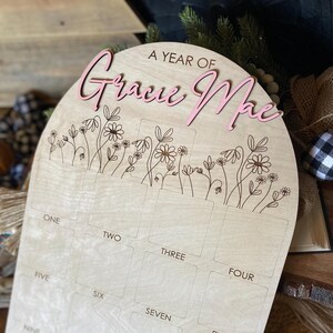 First Birthday Sign, One Year of Sign, Birthday Photo Board, Wildflower First Birthday, Personalized Baby Gift, Shes a Wildflower Party