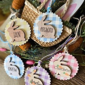 Étiquette pour panier de Pâques, marque de lieu de Pâques personnalisé, breloque nom de panier de Pâques, décoration de Pâques, remplissage de panier de Pâques, étiquette personnalisée