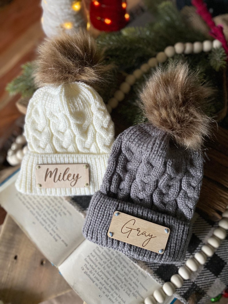Newborn Baby Beanie, Personalized Newborn Beanie, Beanie with Engraved Patch, Newborn Photo Prop Hat, Name Beanie for Newborn image 8