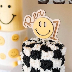 One Happy Dude Cake Topper, Smiley Face Cake Topper, First Birthday Cake Topper