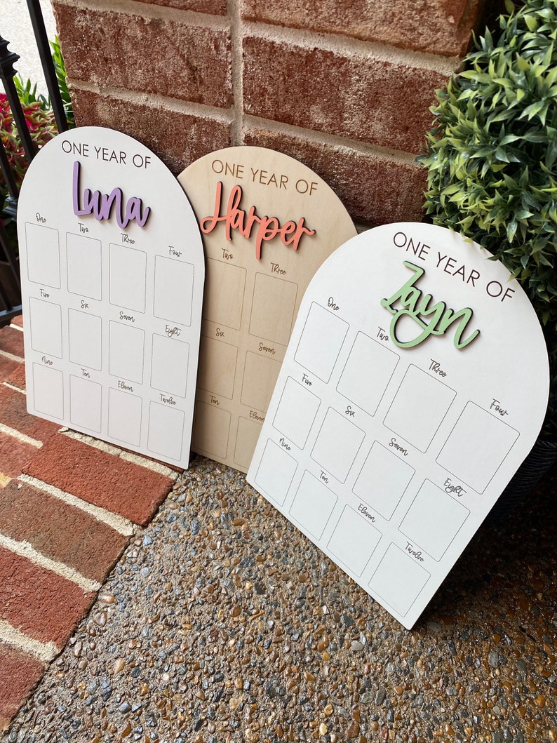 First Birthday Sign, One Year of, Birthday Photo Board, Baby Name Sign, Personalized Baby Gift, Baby Shower Gift, Baby Name Announcement